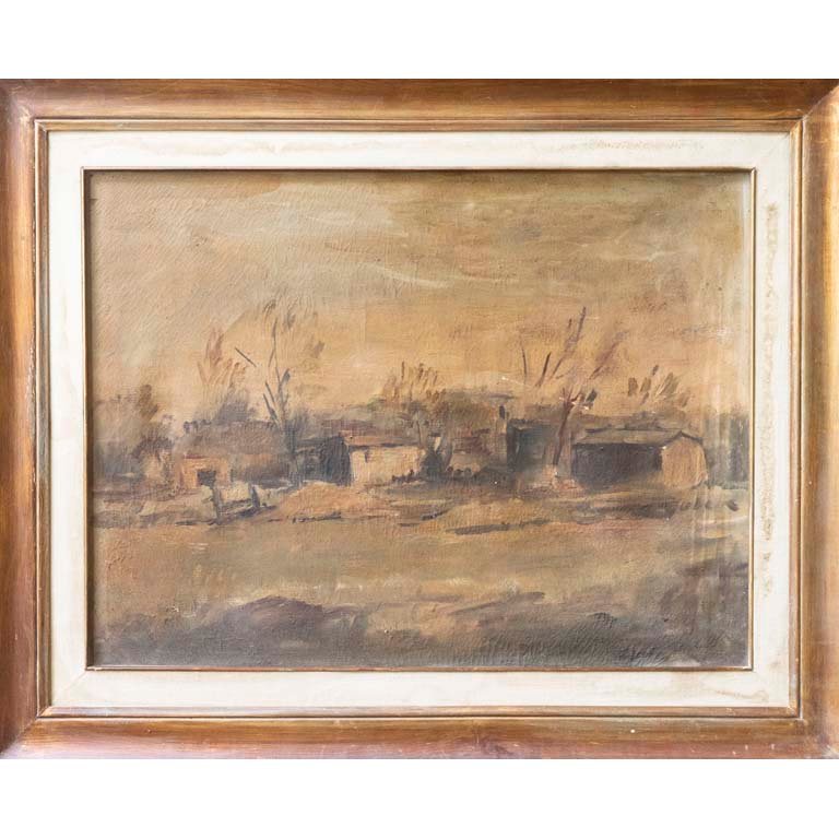 Paisaje de Campo de Dante Cola, Óleo sobre Lienzo con Marco Dorado