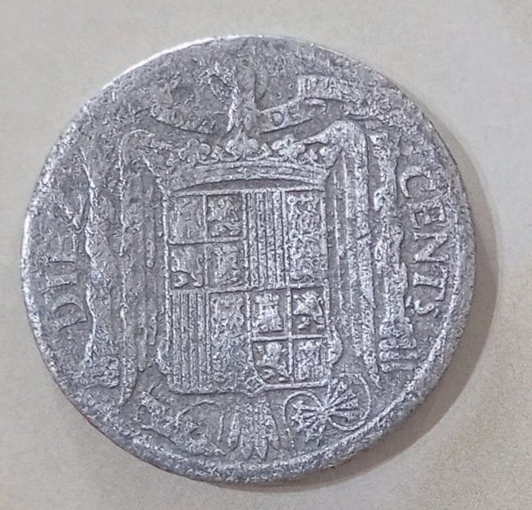 Moneda española de Diez Centavos del año 1941 - Colección de monedas antiguas - imagen 2
