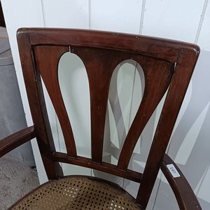Sillón Giratorio Antiguo de Madera con Asiento de Caña - imagen 5