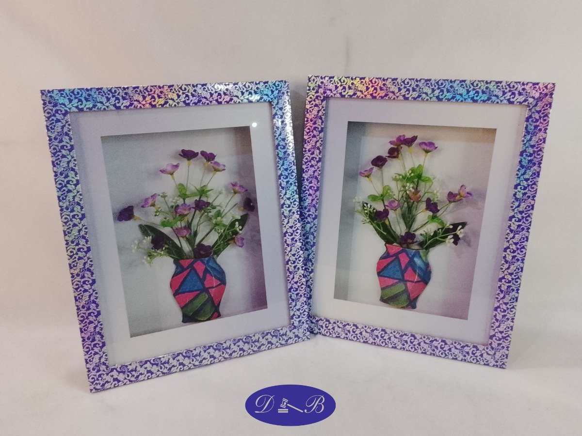 Set de 2 Cuadros Decorativos con Flores y Tapa de Vidrio
