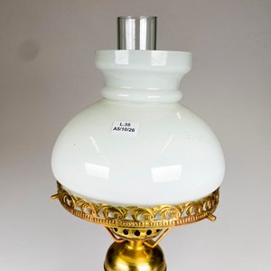 Lámpara de Bronce con Pantalla Opalina y Tubo, Altura 50 cm - imagen 3