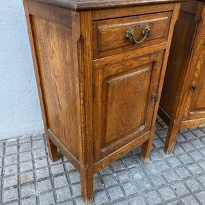 Par de Mesas de Luz Antiguas de Roble con Tapa de Mármol - imagen 2