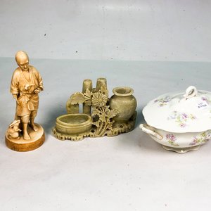 Fuente de Porcelana Inglesa con Tapa y Figuras de Piedra - imagen 2