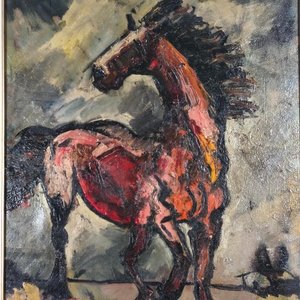 Óleo sobre lienzo "Escena Ecuestre" de Alfredo Blengio, firmado - imagen 4