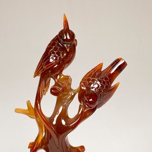Grupo de Aves en Ágata con Base de Madera, Altura 20 cm - imagen 3