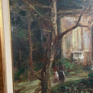 Eduardo Amezaga: Óleo sobre Fibra "Paisaje con Pabellón" - imagen 4