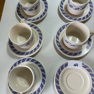 Juego de Tazas y Platillos de Cerámica con Diseño Azul - imagen 2