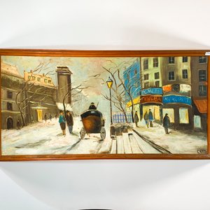 Lote siguiente: Cuadro al óleo sobre tela: Paisaje invernal de París con carruaje, firmado "Cante"