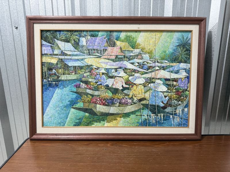 Obra de Arte: Mercado Flotante Asiático Estilo Tailandia-Indochina