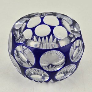 Cenicero Octogonal de Cristal Azul Tallado - imagen 2