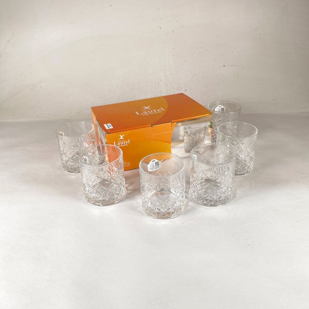 Seis Vasos de Whisky "Laurel" en Vidrio Prensado Hialino con Caja