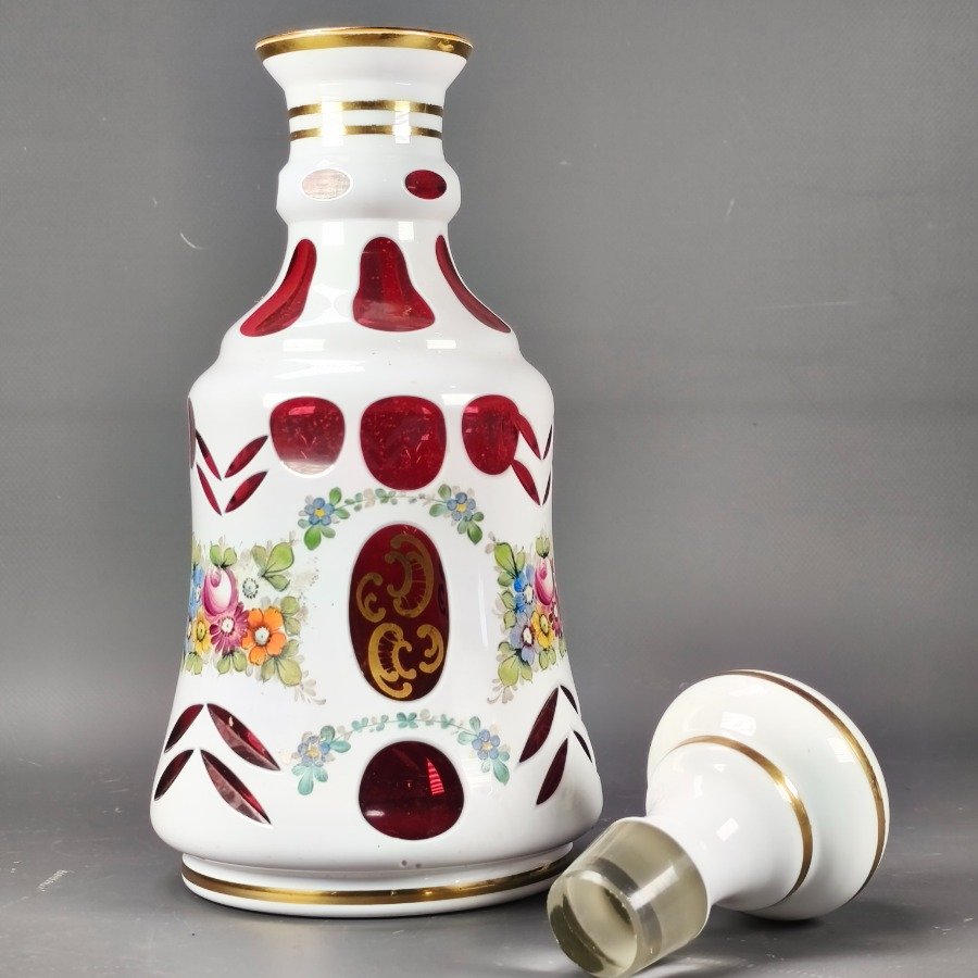 Botellón de cristal de Bohemia esmaltado con diseños tallados y florales pintados a mano - imagen 10