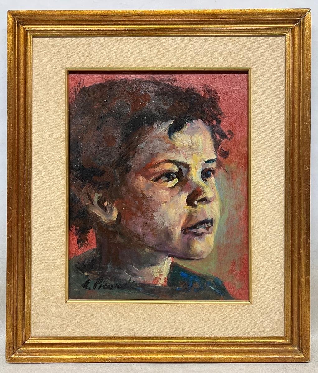 Óleo "Niño" de Ernesto Picardi, 41 x 33 cm