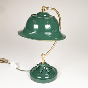 Lámpara de Escritorio Verde con Base de Bronce y Chapa - imagen 1
