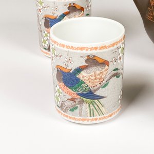 Juego de Tetera y 6 Jarros de Cerámica Decorados con Aves y Flores - imagen 7