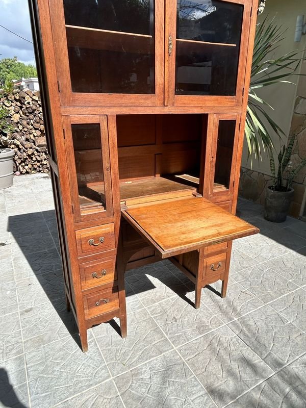 Gran Mueble Roble Macizo Secretario Escritorio Biblioteca - imagen 4
