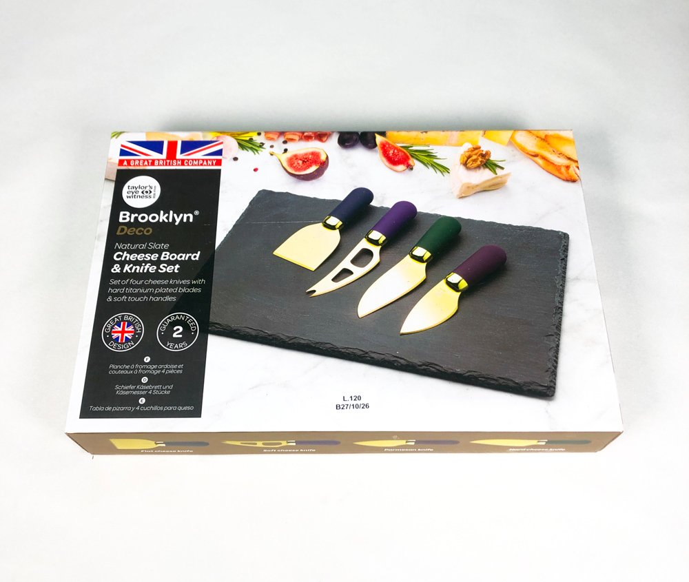 Set de Tabla y Cuchillos para Queso Brooklyn Slate, 4 Piezas
