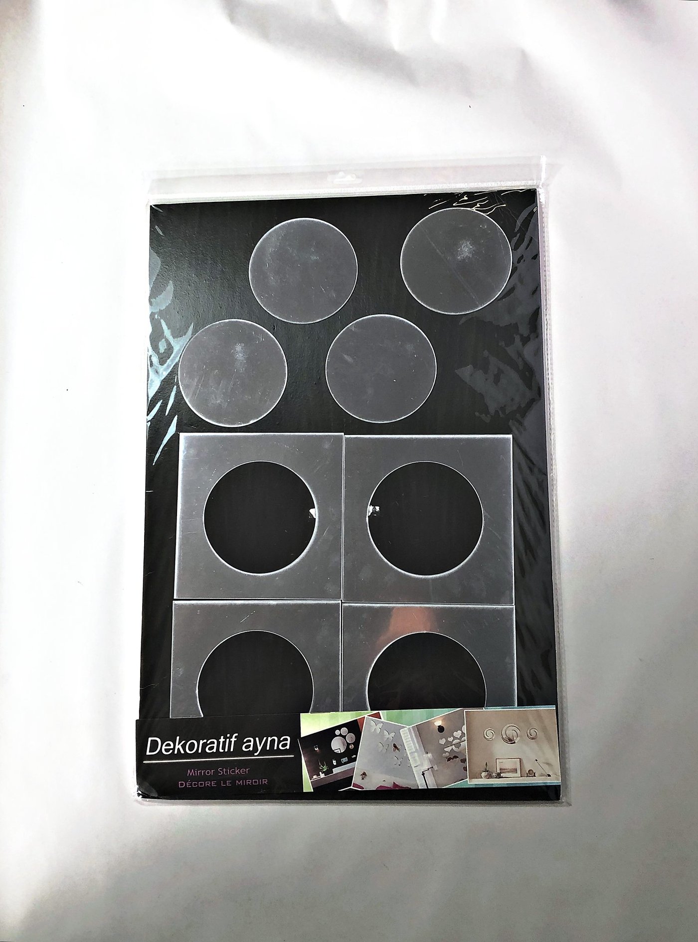 Nueve Vinilos Espejados Decorativos Redondos y Cuadrados