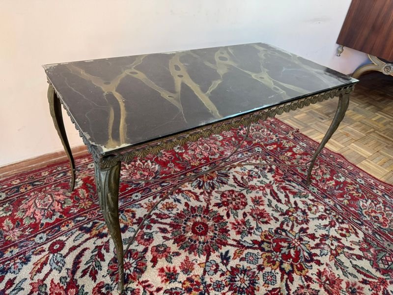 Mesa ratona en bronce con tapa de vidrio y cascada - imagen 7
