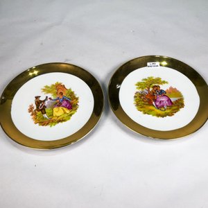Par de Platos Decorativos "Jango" Guarda Dorada, Escena Romántica, Made in Spain - imagen 1