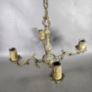 Araña Francesa Antigua de 4 Luces con Cadena y Florón - imagen 6