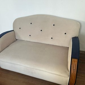 Sofá de 2 Cuerpos Tapizado en Terciopelo Beige y Azul - imagen 2