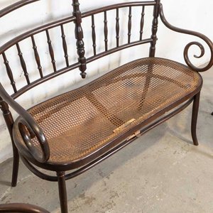 Sofá de dos cuerpos y dos sillones estilo Viena, asientos esterillados - imagen 2