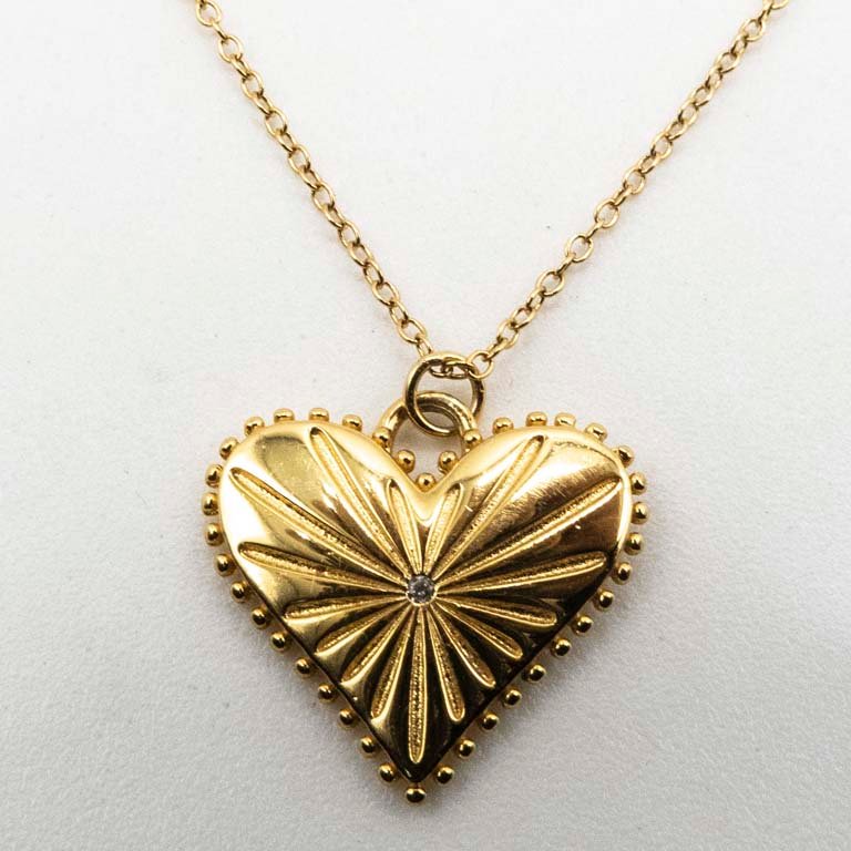 Cadena y Dije Corazón con Piedra, Plata con Baño de Oro