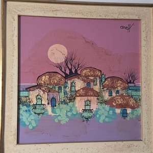 Gran Óleo "Pueblo al Atardecer" de Aneff, 60x60 cm - imagen 3