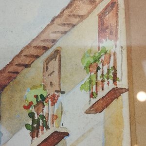 Acuarela Firmada F. Ribas: Paisaje Urbano con Río y Puente (45x58cm) - imagen 7