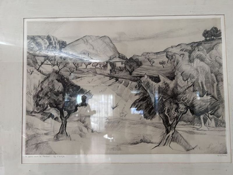 Cuadro de paisaje con animales en marco de madera - imagen 2