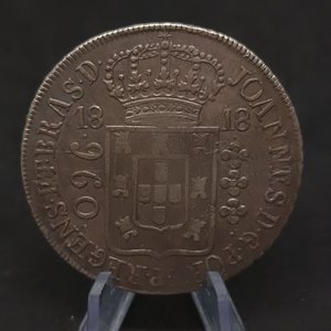 Moneda Brasil 960 Reis 1818 Río de Janeiro Plata - Acuñada sobre Chile 1 Peso Independiente - imagen 2
