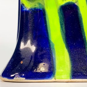 Pote Cerámica Mexicano Azul y Verde Decoración Floral - imagen 2