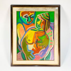 Lote siguiente: Cuadro Óleo "Alegoría de Pareja" Multicolor sobre Fibra con Marco