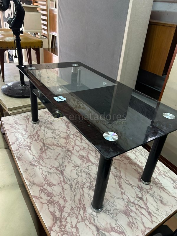 Mesa Ratona Moderna con Tapa de Vidrio y Estructura Negra