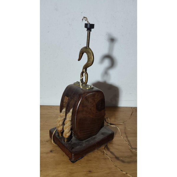Pie de Lámpara de Madera y Bronce Estilo Náutico