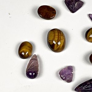 Lote de 16 Piedras Ojo de Tigre y Amatista Talladas - imagen 3