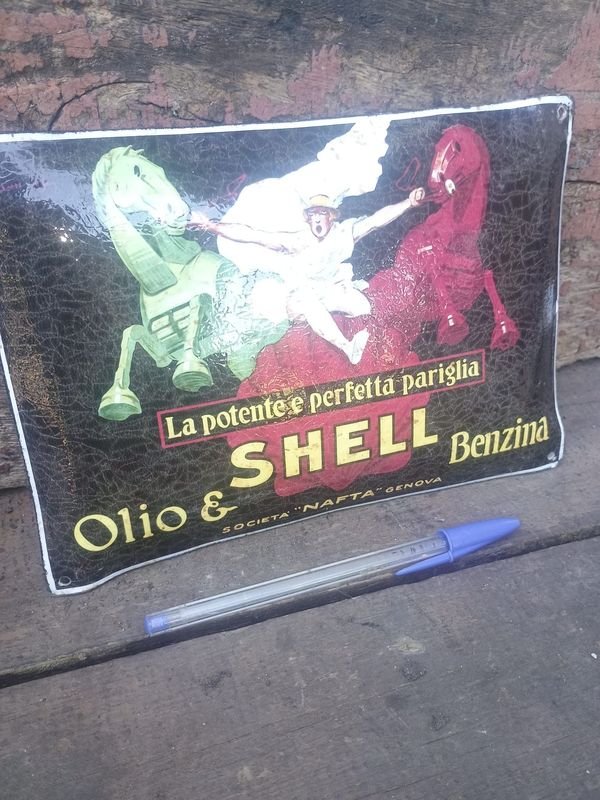 Chapa Publicitaria Vintage Shell Olio & Benzina Años 90