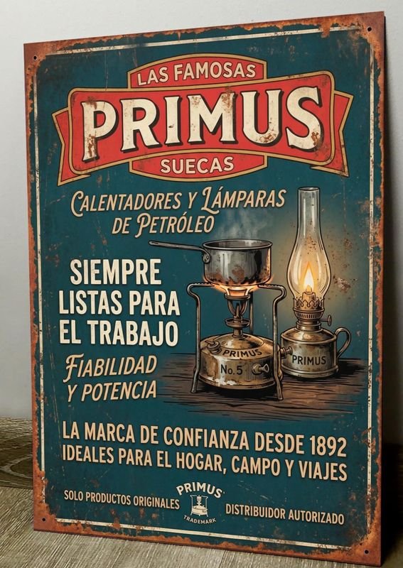 Cartel Decorativo Chapa "Primus" Calentadores y Lámparas de Petróleo