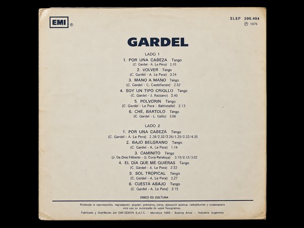 Vinilo Carlos Gardel - Por Una Cabeza (EMI, 1976) - imagen 1