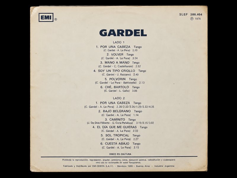 Vinilo Carlos Gardel - Por Una Cabeza (EMI, 1976)