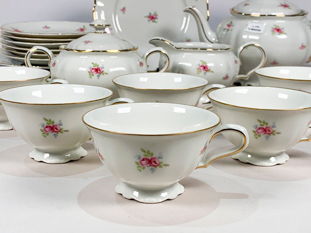 Juego de té en porcelana Bavaria, blanco con floral decoración - imagen 2