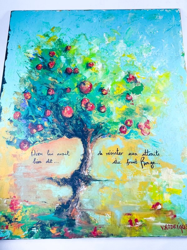 Pintura de árbol frutal en bastidor