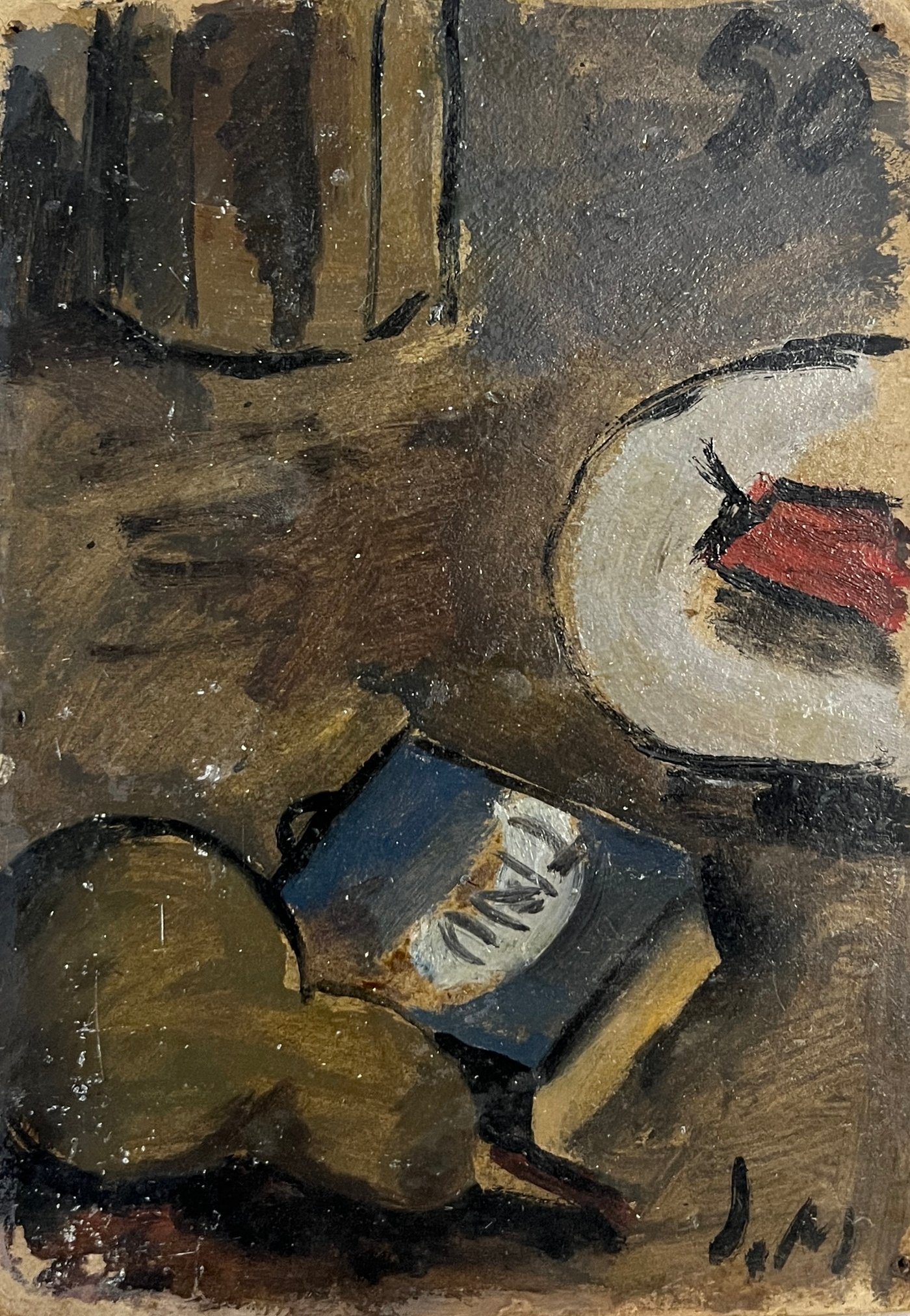 Bodegón de Jonio Montiel, Óleo sobre Cartón Firmado y Fechado en 1950