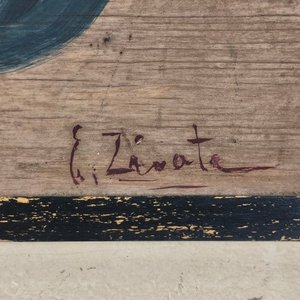 Oleo sobre Madera "E. Zárate" Retrato Indígena con Marco Blanco - imagen 4