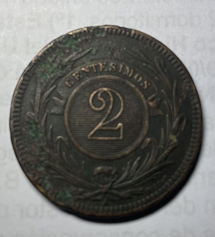 Moneda Antigua de 2 Centésimos de Uruguay - Año 1869