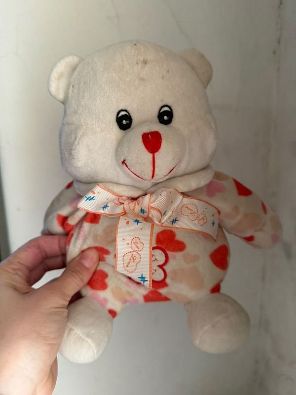Oso de Peluche Blanco con Corazones Rojos y Rosas