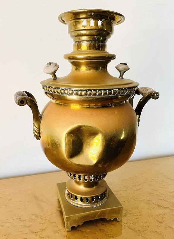 Samovar ruso antiguo de bronce y cobre, diseño clásico - imagen 5