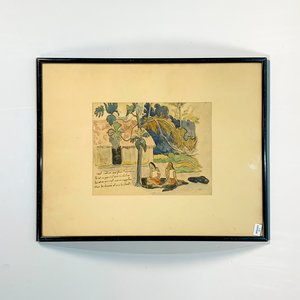 Lote anterior: Acuarela sobre cartón: "Rancho y damas" con monogramas, 27 x 20 cm