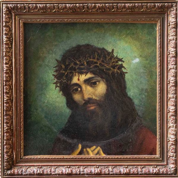 Óleo "Cristo" Anónimo - 39 x 39 cm